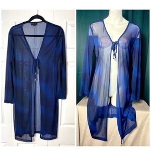 My Michelle Navy Blue Sheer Mesh Long Sleeve Cover Up Cardigan Size L